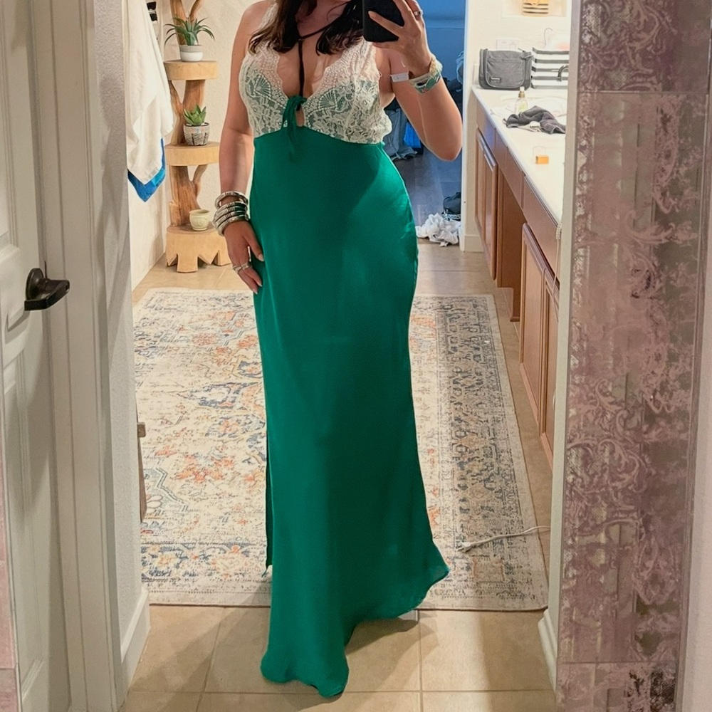 Free People Teal Satin Slip Dress